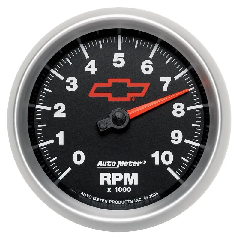 Autometer 3-3/8-Inch In-Dash Tachometer – 10,000 Rpm Range With Chevy Red Bowtie Accent And Black Face 1