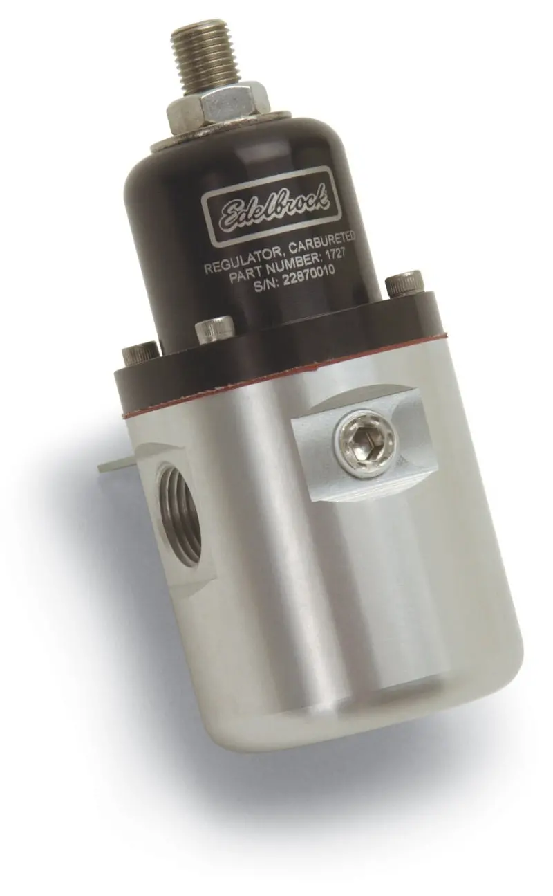 Edelbrock Carburetor Fuel Pressure Regulator – 5–10 Psi Adjustable, 160 Gph Flow, 3/8" Inlet/Outlet & Return, Blue/Clear Housing 1