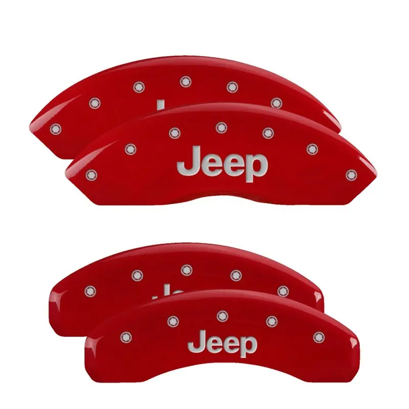 Mgp Engraved 4-Piston Caliper Covers For Jeep – Front & Rear, Red Finish With Silver Accent 1