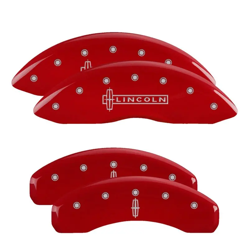Mgp Engraved 4-Piston Caliper Covers – Front Lincoln Logo / Rear Star Emblem, Red & Silver Finish 1