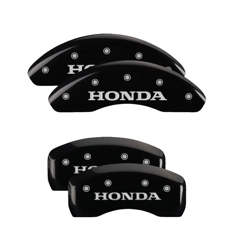 Mgp Engraved 4-Piston Caliper Covers – Front & Rear, Black Finish With Silver Accent, Honda Fit 1