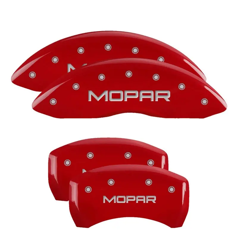 Mgp Engraved 4-Piston Caliper Covers – Front & Rear, Mopar Red Finish With Silver Accent 1
