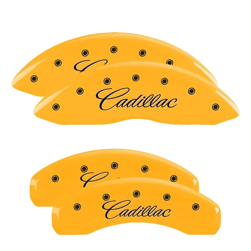 Mgp Engraved Caliper Covers – Front & Rear, Cadillac Yellow Accent, Black Char Finish For 2014 Cadillac Cts 1